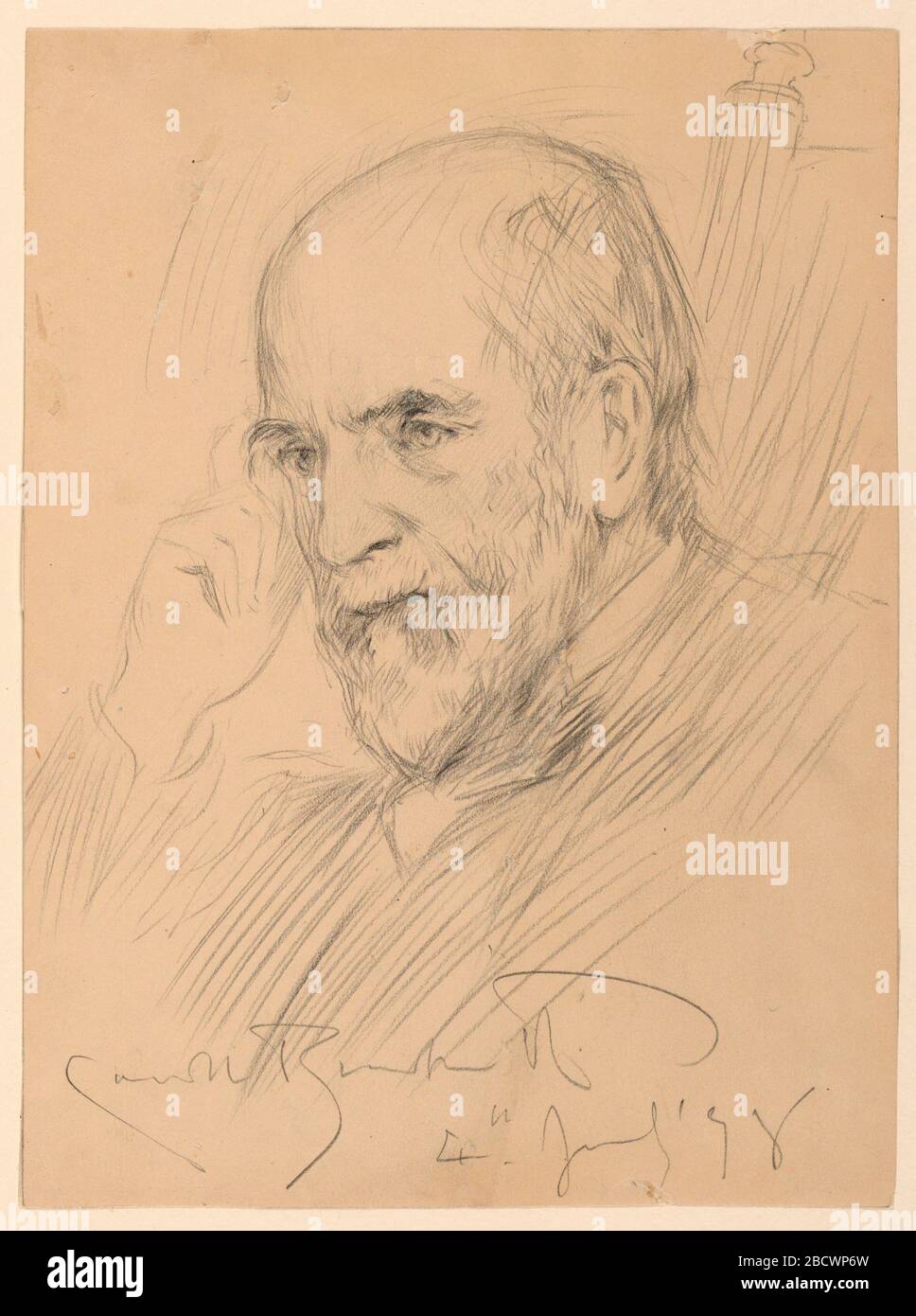 Portrait d'Abram Stevens Hewitt. Recherche en ProgressBust portrait d'Abram S. Hewitt (1822-1903) assis dans une chaise, face à gauche, avec sa main droite relevée à sa tête. Portrait d'Abram Stevens Hewitt Banque D'Images