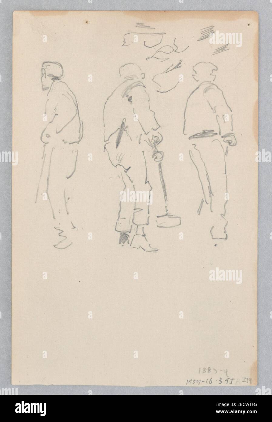Hommes. Recherche en ProgressRecto: Esquisse de trois figures mâles avec pelles; Verso: Esquisse partielle d'une figure masculine. Hommes Banque D'Images Hommes. Recherche en ProgressRecto: Esquisse de trois figures mâles avec pelles; Verso: Esquisse partielle d'une figure masculine. Hommes Banque D'Images