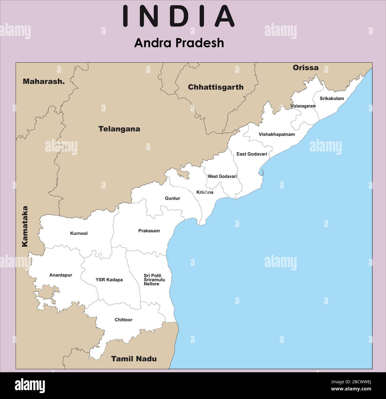 Illustration vectorielle de la carte de l'Andhra Pradesh avec contour en couleur noire. Andhra Pradesh Inde carte Illustration de Vecteur