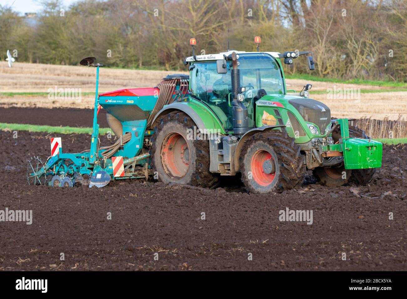 Tracteur et semoir Fendt Banque D'Images