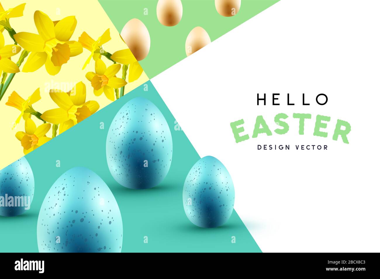 Un décor de Pâques abstrait et gai avec des fleurs de Daffodil et des œufs d'étouffement. Illustration vectorielle. Illustration de Vecteur