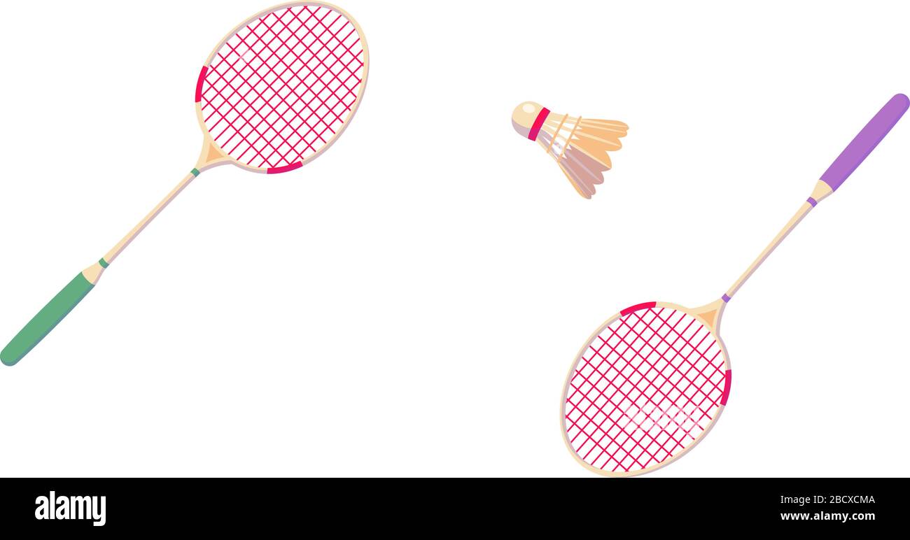 Volants de badminton et raquettes pour bannière horizontale. Tennis équipement de sport professionnel isolé sur fond blanc. Illustration abstraite de la compétition. Espace de copie. Clip vectoriel Illustration de Vecteur