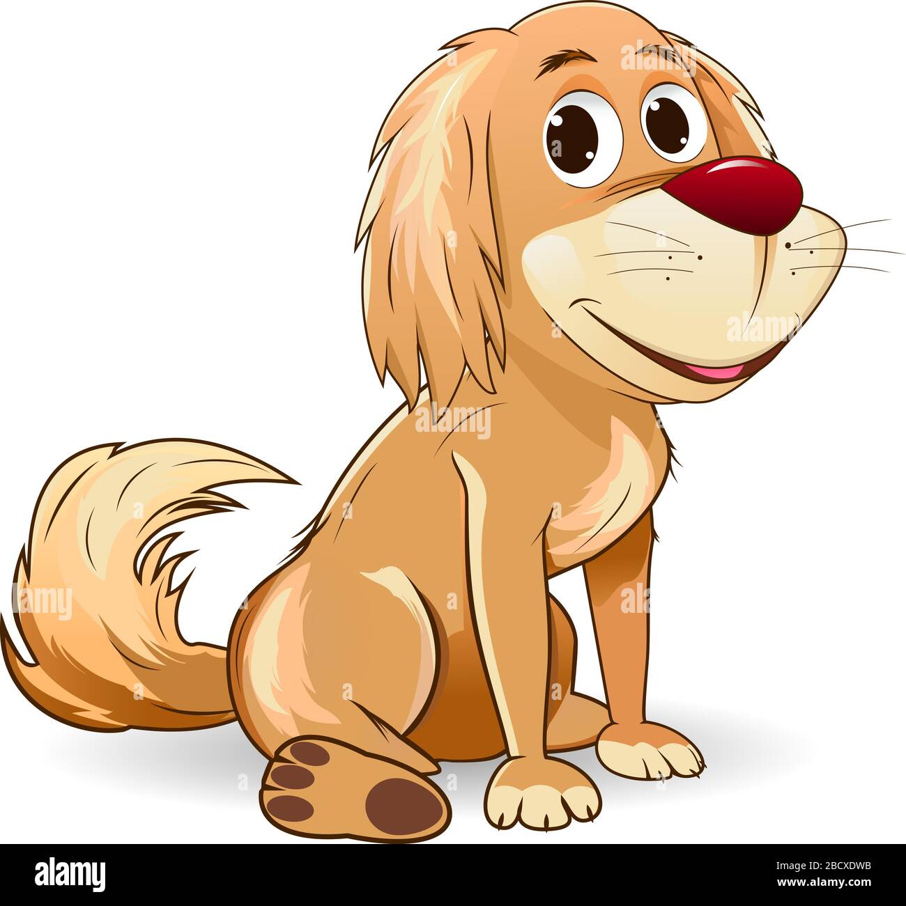 Chien assis. Marron mongrel sur fond blanc. Chien avec un nez rouge. Illustration de Vecteur