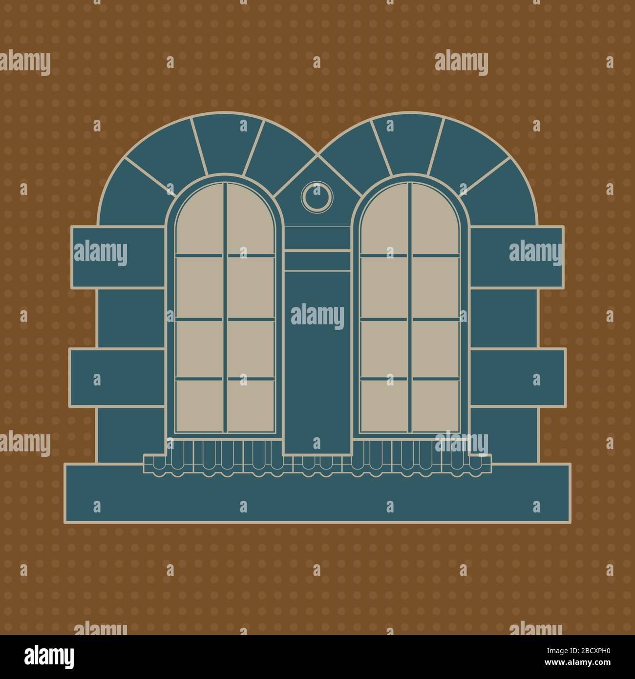 Double fenêtre arqué. Style classique décoratif. Illustration de Vecteur