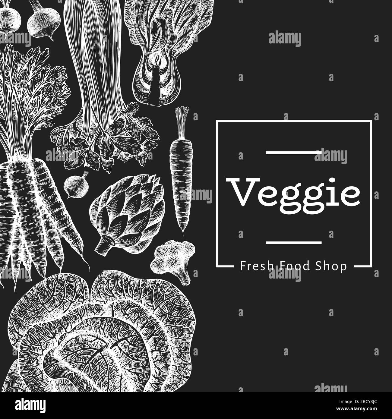 Motif légumes dessinés à la main. Modèle de bannière vectorielle d'aliments frais biologiques. Arrière-plan de légumes vintage. Illustrations botaniques de style gravé o Illustration de Vecteur