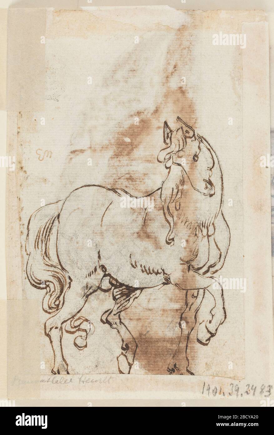 Page d'un livre de dessin Etude pour la peinture de St Magdalen une étalon. Recherche dans le rectangle Progressvertical. Verso: A: Montré légèrement oblique, se dirigeant vers la droite avec la tête tournée vers l'épaule droite. Recto: B: Horizontalement: Couché et priant avant un crucifix dans l'ouverture. Page d'un livre de dessin Etude pour la peinture de St Magdalen une étalon Banque D'Images