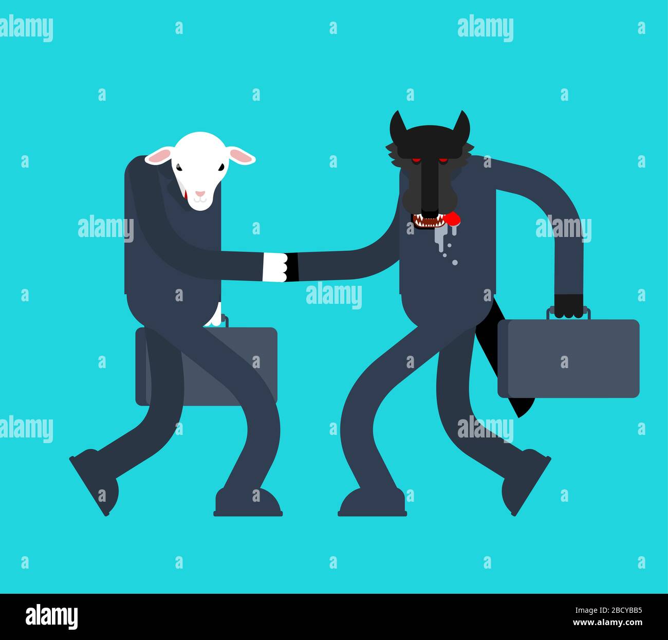 Sheep and Wolf Handshake. Illustration vectorielle des négociations commerciales Illustration de Vecteur