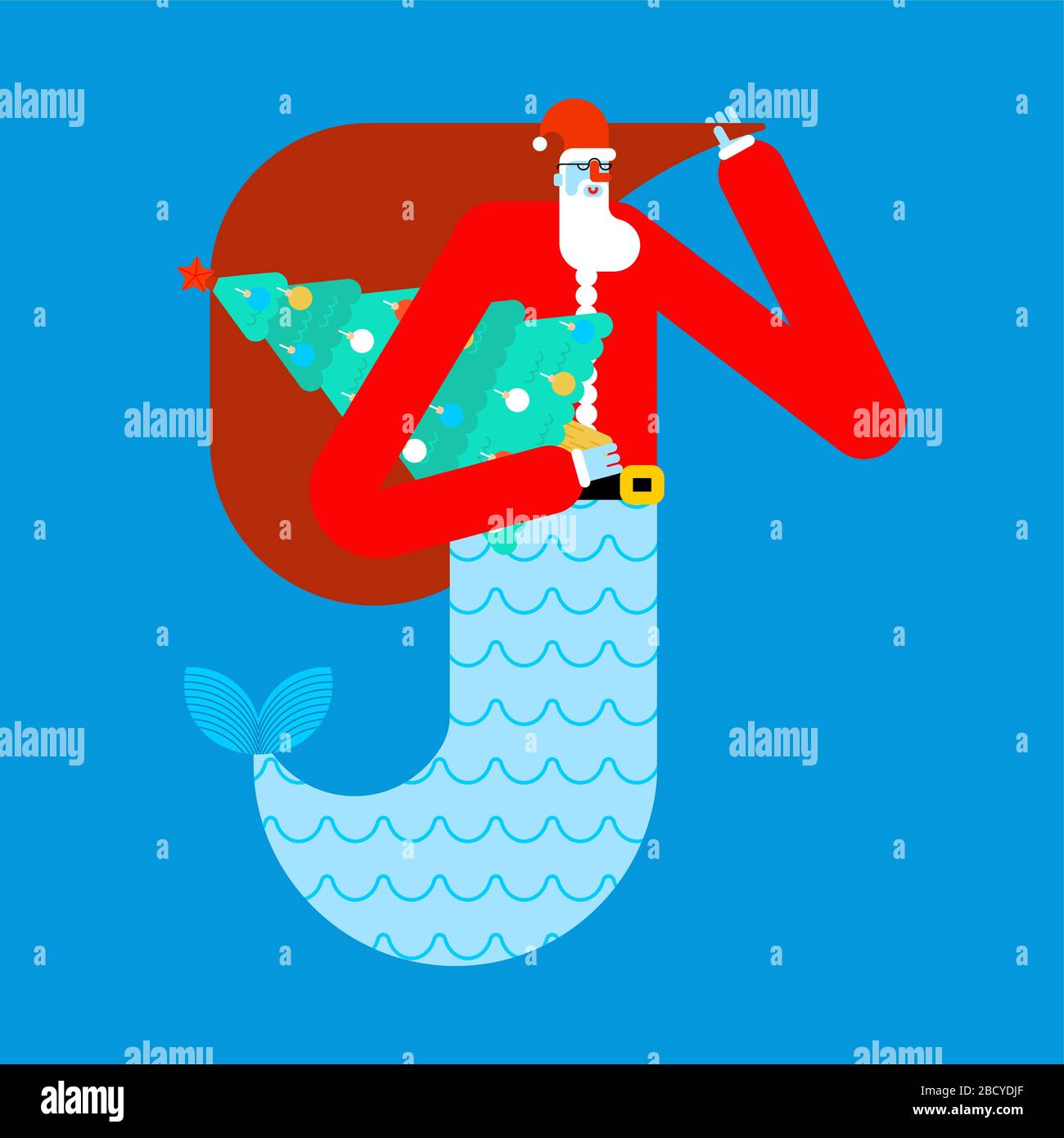 Sirène du Père Noël. Grand-père de Noël en mer. Illustration vectorielle de Noël Illustration de Vecteur