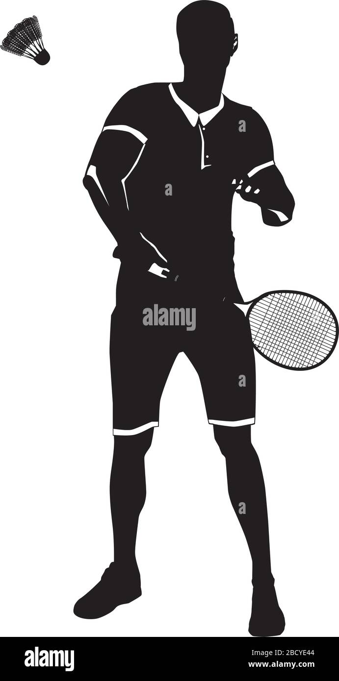 Joueur de badminton avec raquette et volants, silhouette noire, illustration vectorielle Illustration de Vecteur