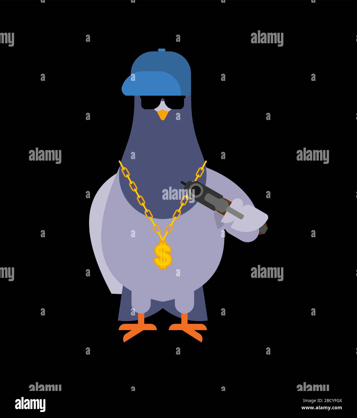 Gangster pigeon. Oiseau frais de la ville. SWAG gangsta. Gars pigeon rappeur Illustration de Vecteur