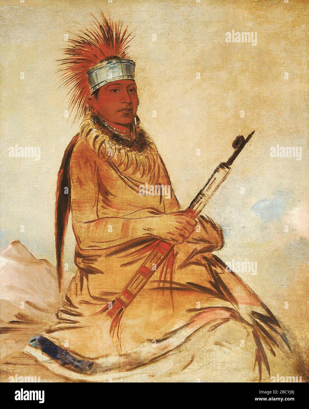 Wyeyogh Homme de sens A Brave. George Catlin a décrit l'homme du sens comme « un autre de cette tribu [Iowa], beaucoup distingué pour sa bravoure et ses premières réalisations de la guerre. Banque D'Images