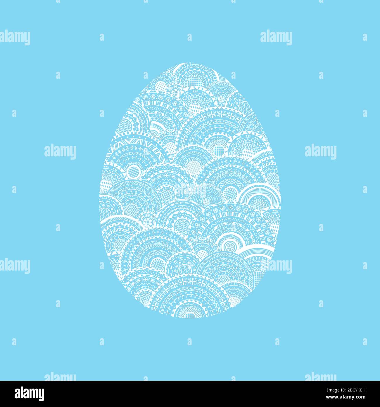 Illustration vectorielle de l'oeuf de Pâques blanc sur fond bleu. Oeuf de Pâques avec mandalas ethniques ronds à l'intérieur. Élément décoratif de Pâques pour carte de vœux Illustration de Vecteur