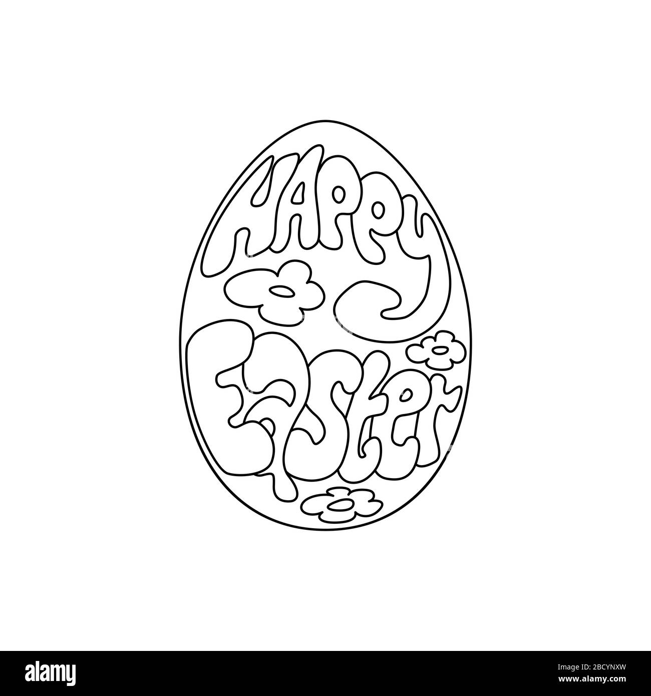 Joyeuses lettres de Pâques dans l'oeuf pascal de dessin animé sur fond blanc. Illustration vectorielle de la page de coloriage de Pâques livre antistress pour adulte Illustration de Vecteur