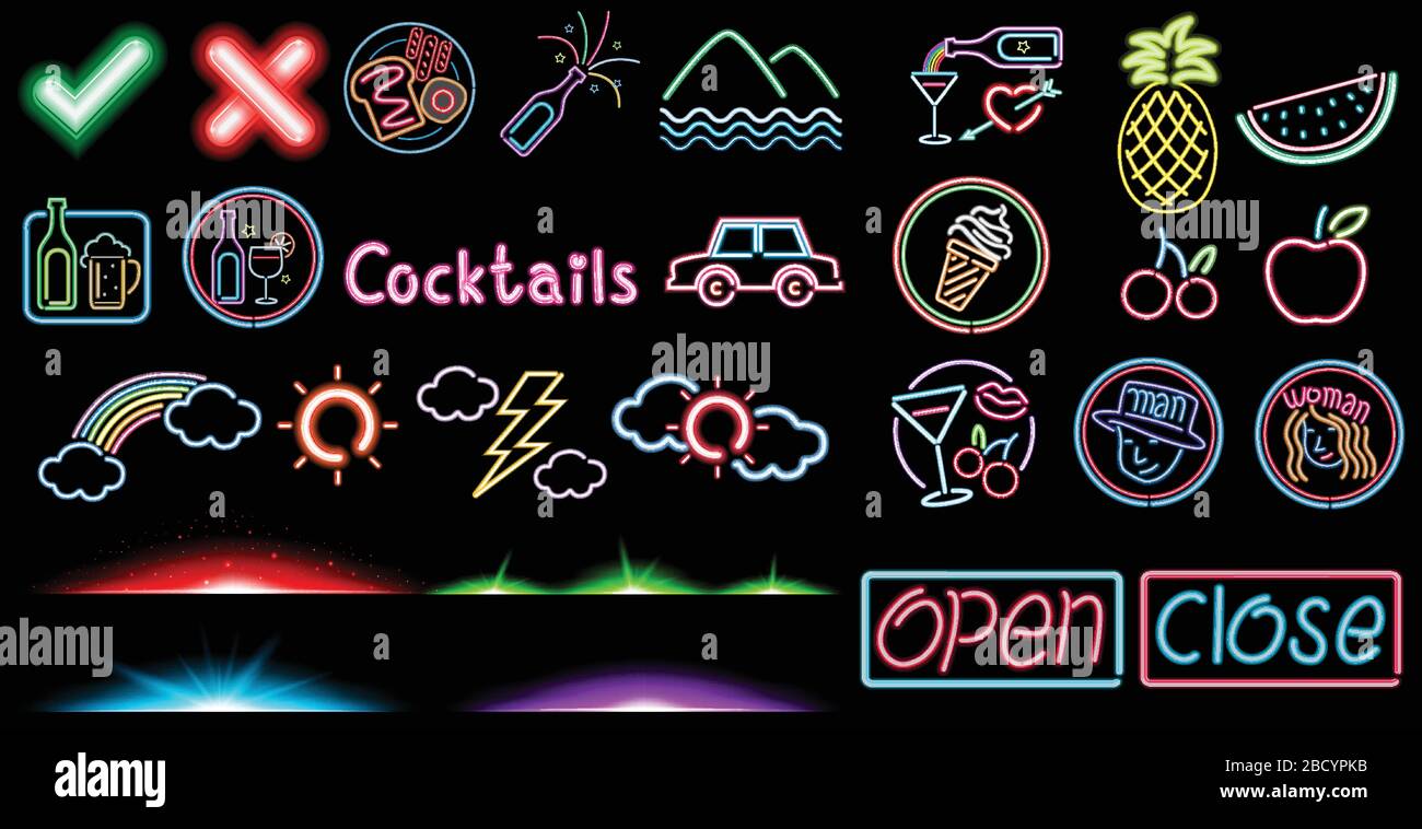 Grand jeu de panneaux lumineux avec logo et illustration de mots Illustration de Vecteur