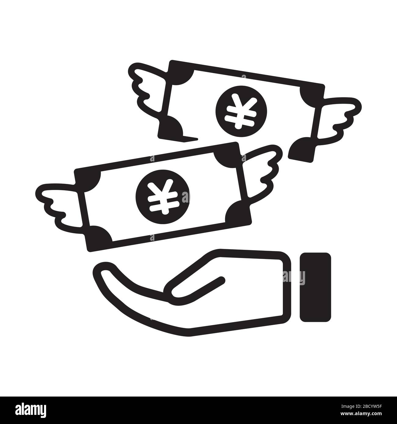Icône argent de dépense / argent de gaspiller / argent volant (yen japonais / JPY) Illustration de Vecteur
