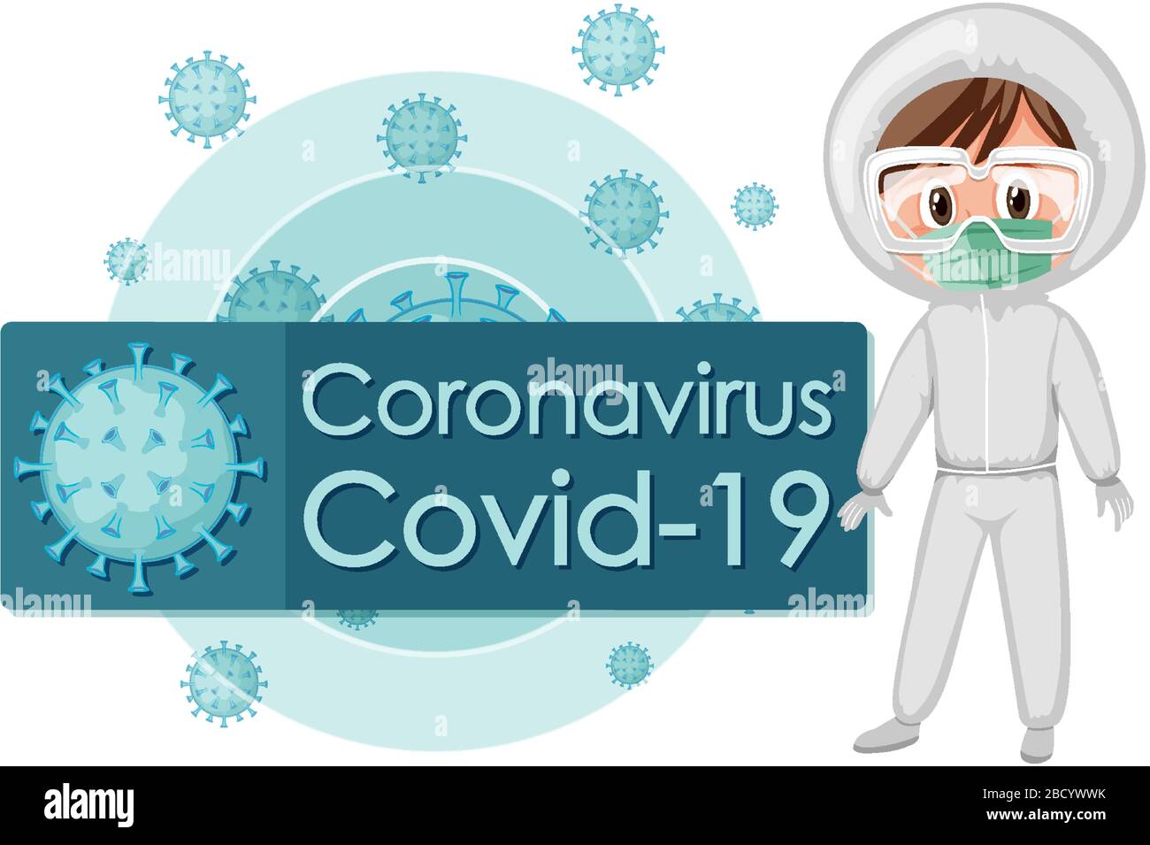 Motif poster coronavirus avec médecin dans l'illustration de costume de hazmat Illustration de Vecteur