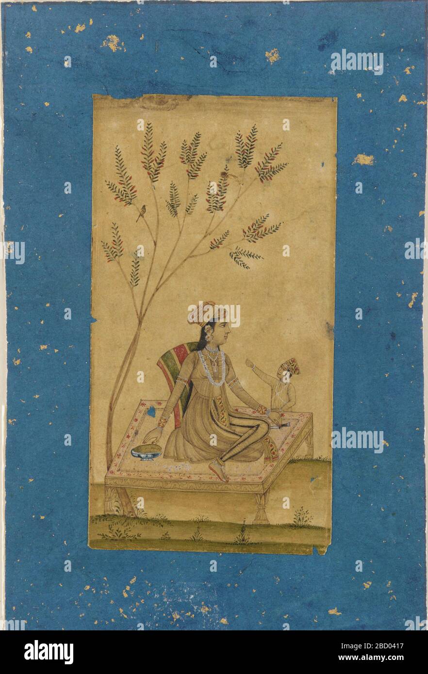 ; Inde ; XVIIIe siècle ; couleur et or sur papier ; H x l : 13,6 x 7,3 cm (5 3/8 x 2 7/8 po) ; Don de Charles Lang freer une princesse et un enfant Banque D'Images