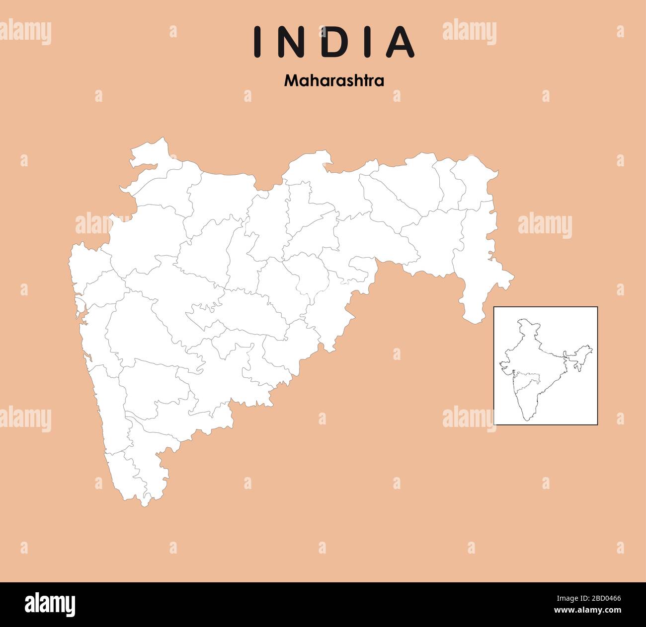 Carte de Maharashtra sans nom de district. Toute la frontière de district à Maharashtra. Carte de Maharashtra 2019. Illustration de Vecteur