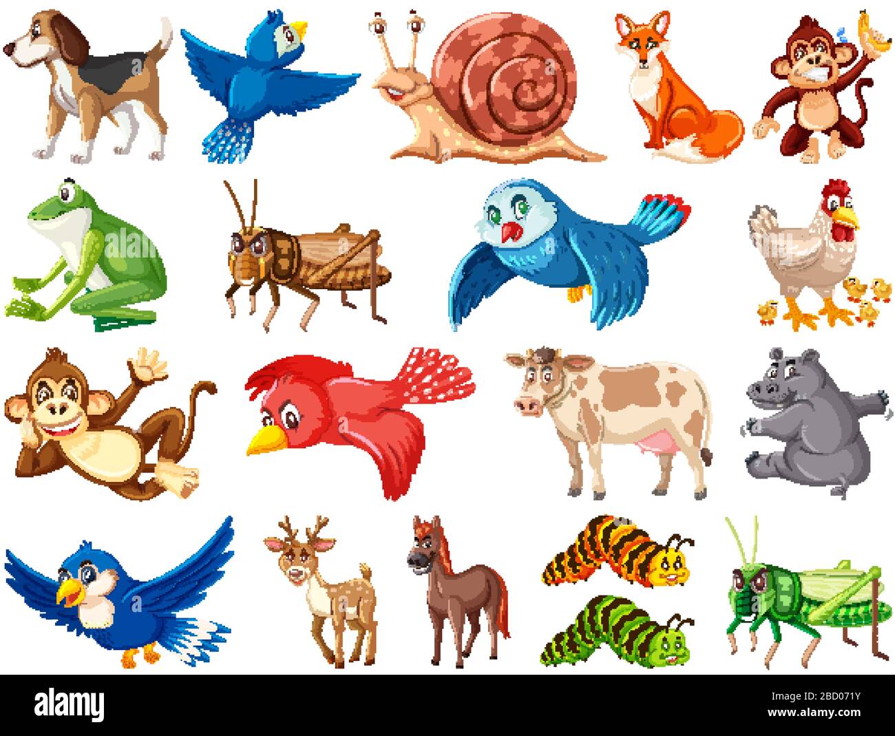Grand jeu d'animaux sauvages sur fond blanc illustration Illustration de Vecteur