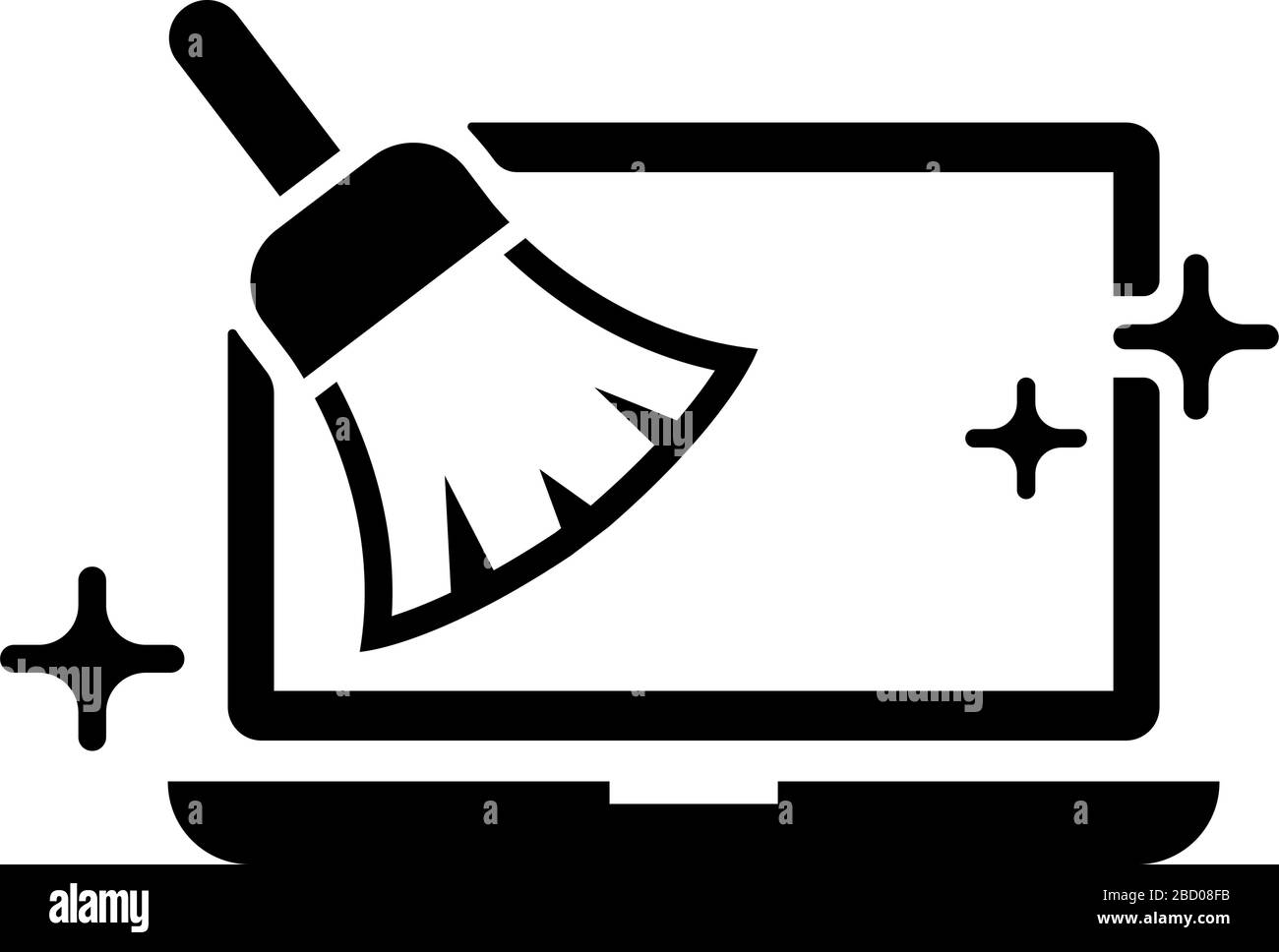 PC ( ordinateur portable ) nettoyage avec balai ( dépoussiérant ) illustration de l'icône vectorielle Illustration de Vecteur