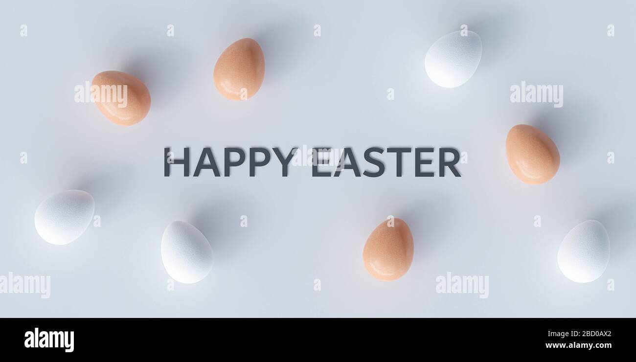 Joyeuses lettres de Pâques et des œufs blancs et bruns décoration de rendu en relief illustration Banque D'Images