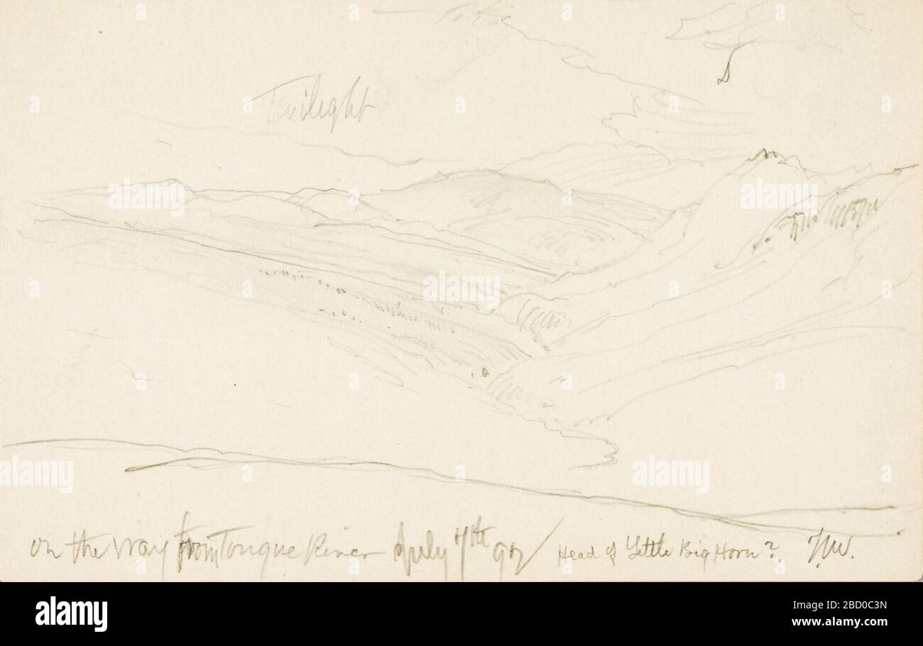 Crépuscule sur le chemin de Tongue River Head of Little Big Horn. Banque D'Images Crépuscule sur le chemin de Tongue River Head of Little Big Horn. Banque D'Images