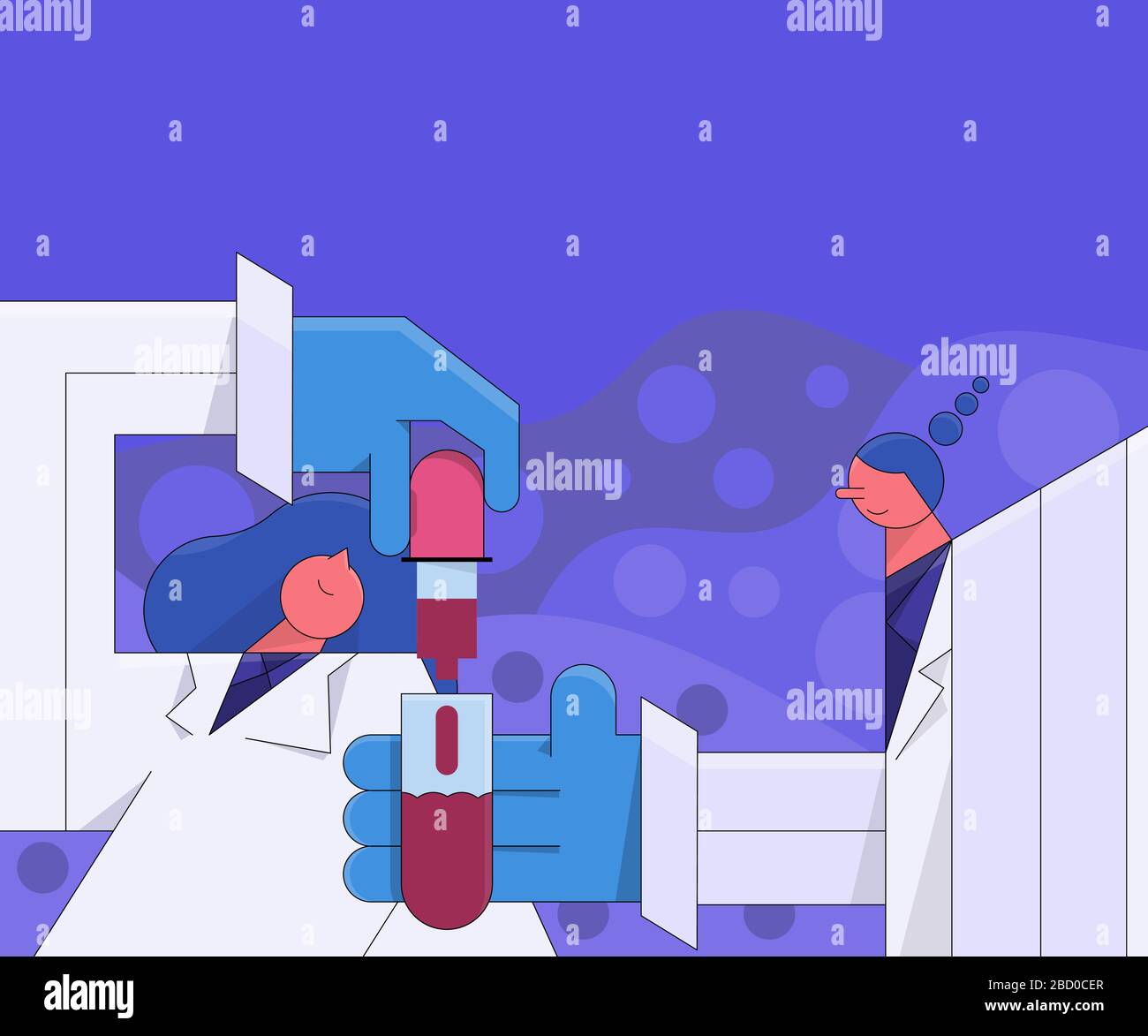 Deux femmes scientifiques expérimentent le réactif chimique dans le tube à essai. Concept science caractère conception minimale. Illustration de Vecteur