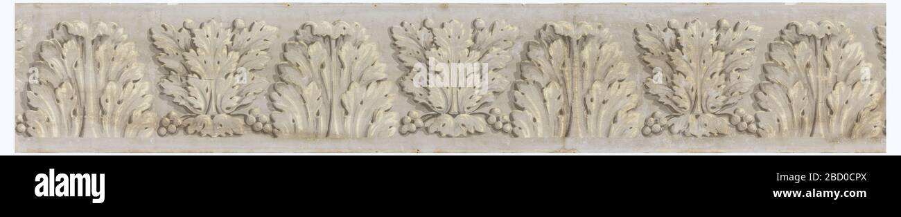 Bordure. Recherche en progression Alternante feuilles simples et composées d'acanthus, gris et blanc sur le champ gris. Bordure Banque D'Images