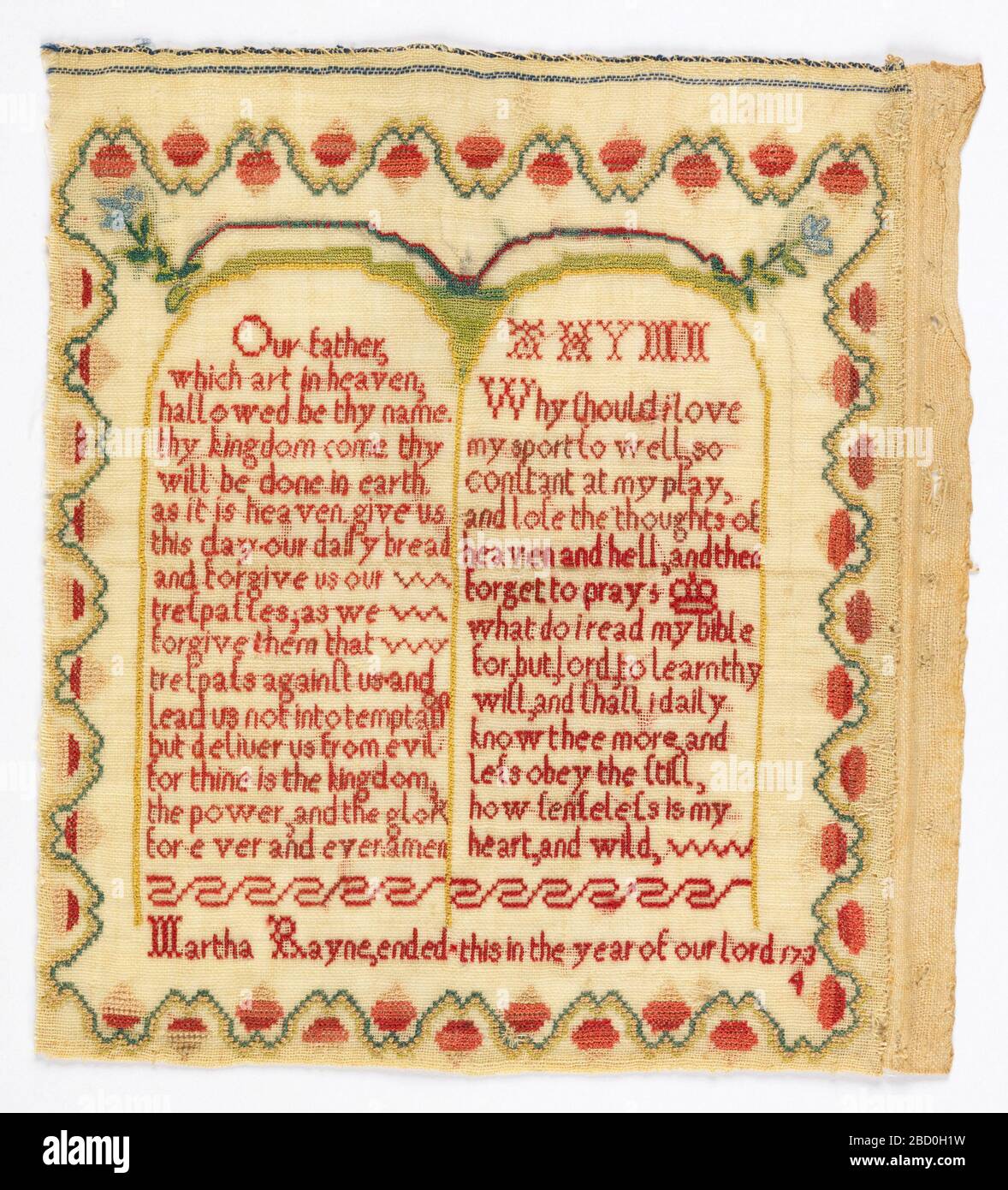 Echantillonneur. Recherche dans ProgressThithin une bordure de fraise en courbe, les comprimés de Moïse, l'un contenant la prière du Seigneur, l'autre un verset: A HymnPourquoi devrais-je aimer mon sport si wellSo constante à mes jeux et perdre les pensées du ciel et helland et ensuite oublier à la prière que dois-je lire ma bible f Sampler Banque D'Images