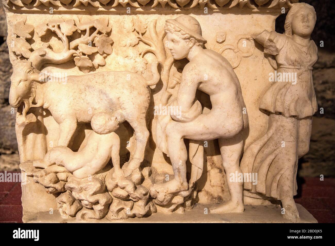 dionysos festivités reliefs, Pamukkale, Hiérapolis, Turquie. Banque D'Images