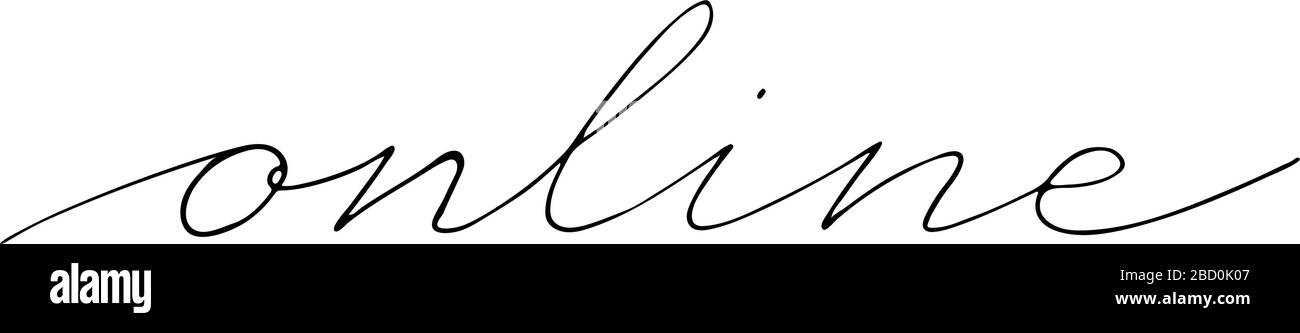 Texte en ligne vectoriel écrit à la main, isolé sur fond blanc. Service d'achat et de livraison. Lettrage au pinceau à texte. Écriture manuscrite pour la bannière, l'affiche, l'étiquette ou le logo de l'entreprise Illustration de Vecteur