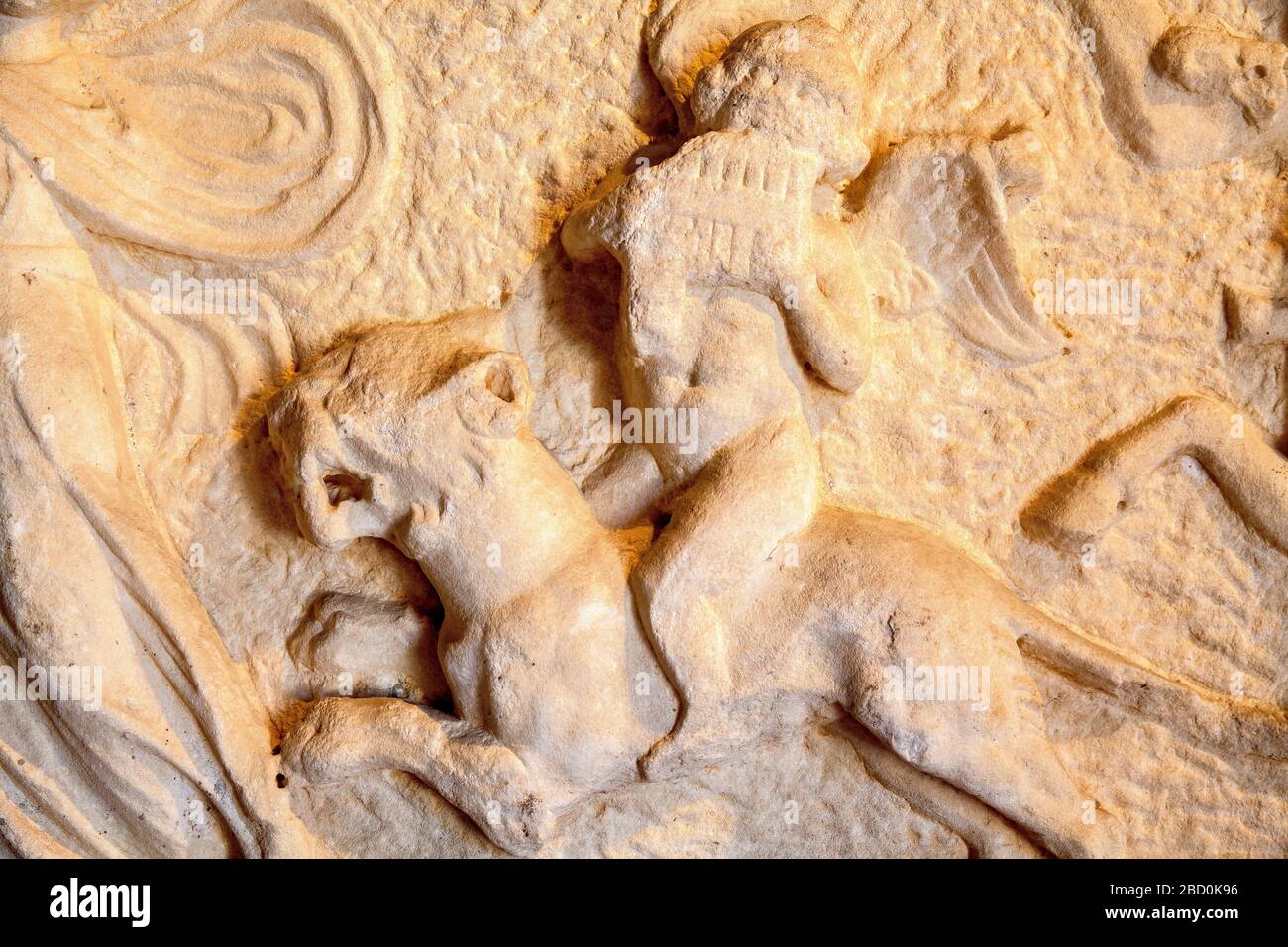 dionysos festivités reliefs, Pamukkale, Hiérapolis, Turquie. Banque D'Images