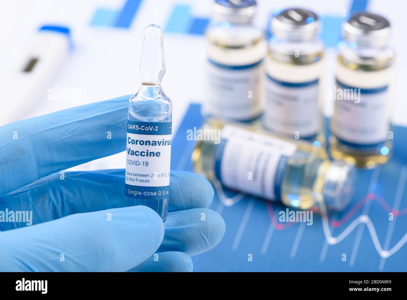 Concept de petit flacon à dose unique pour le vaccin COVID-19 de coronavirus. Banque D'Images