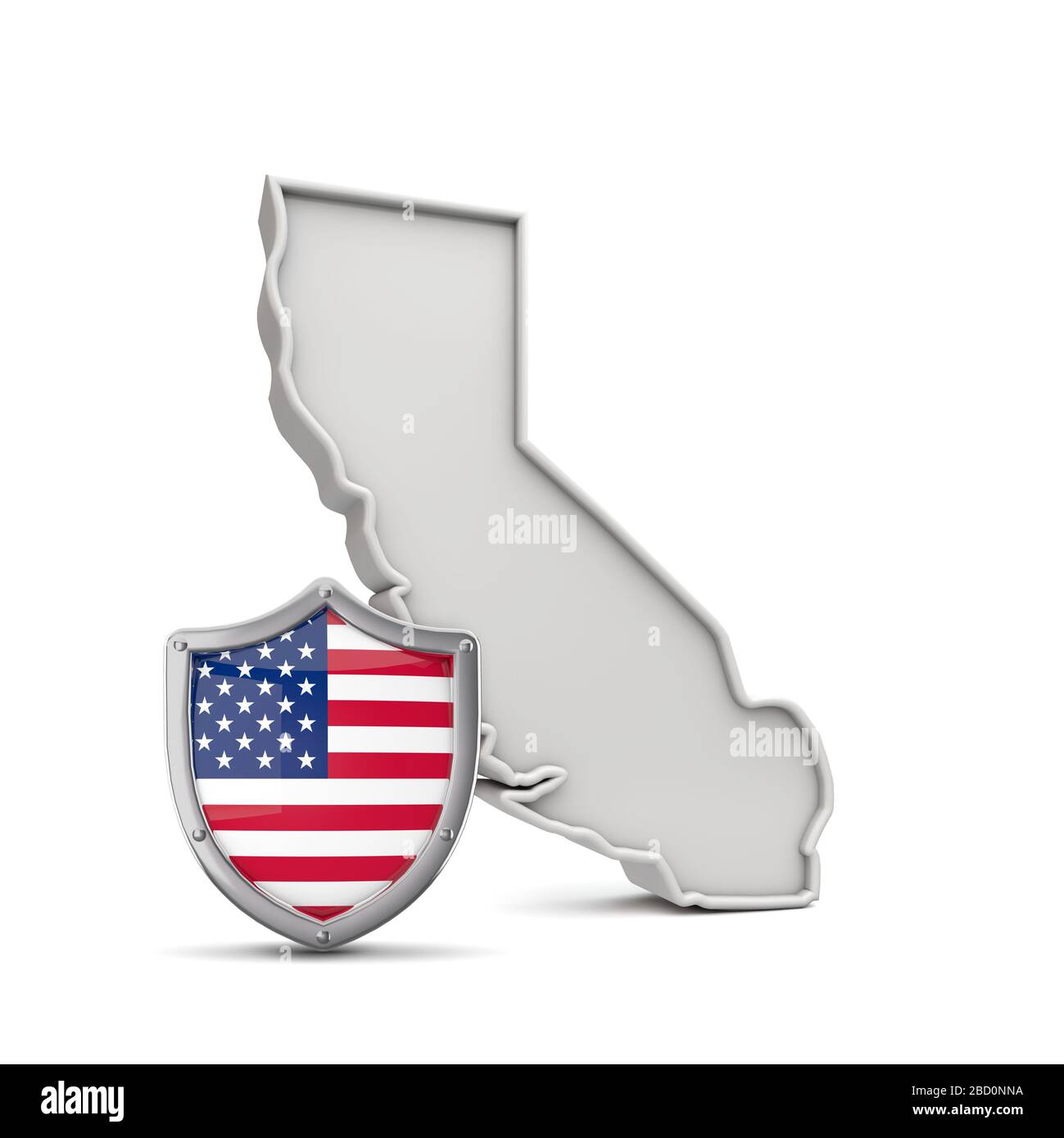 L'état américain de la Californie, avec des étoiles et des rayures de bouclier. Rendu 3D Banque D'Images
