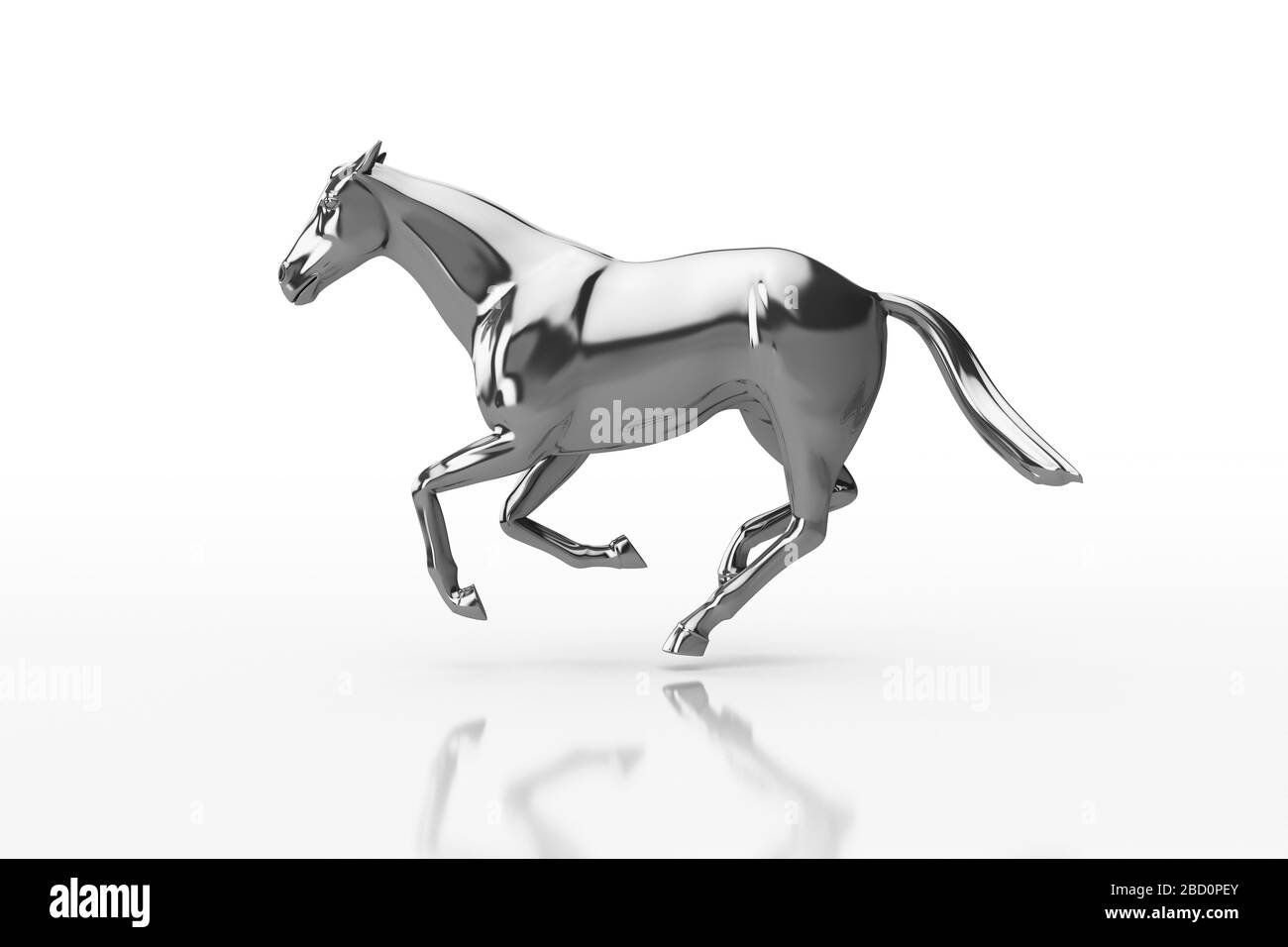 3D Illustration. Noir brillant cheval fort dans une posture de course élégante, isolé sur fond blanc. Concept de planification et de leadership de la stratégie d'entreprise. Banque D'Images