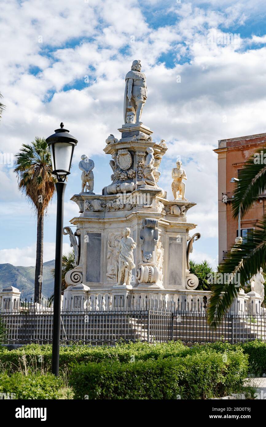 Monument en marbre du roi d'Espagne et du Portugal, Philip IV Habsbourg, Villa Bonnano Banque D'Images