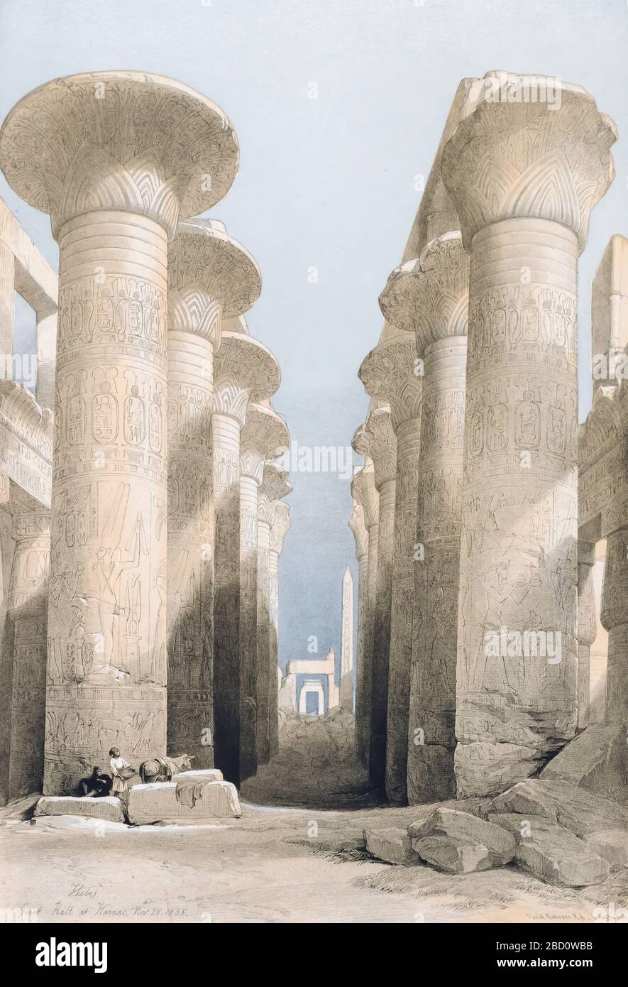 Grand Hall à Karnac (Karnak), Egypte d'Egypte et Nubia, Volume I: Thèbes, Grande salle à Karnac, 1848. Louis Haghe (britannique, 1806-1885), F. G. Moon, 20, rue Threadneedle, Londres, après David Roberts (britannique, 1796-1864). Lithographie couleur; feuille: 60,3 x 42,8 cm (23 3/4 x 16 7/8 po); image: 48 x 32,7 cm (18 7/8 x 12 7/8 po). Banque D'Images