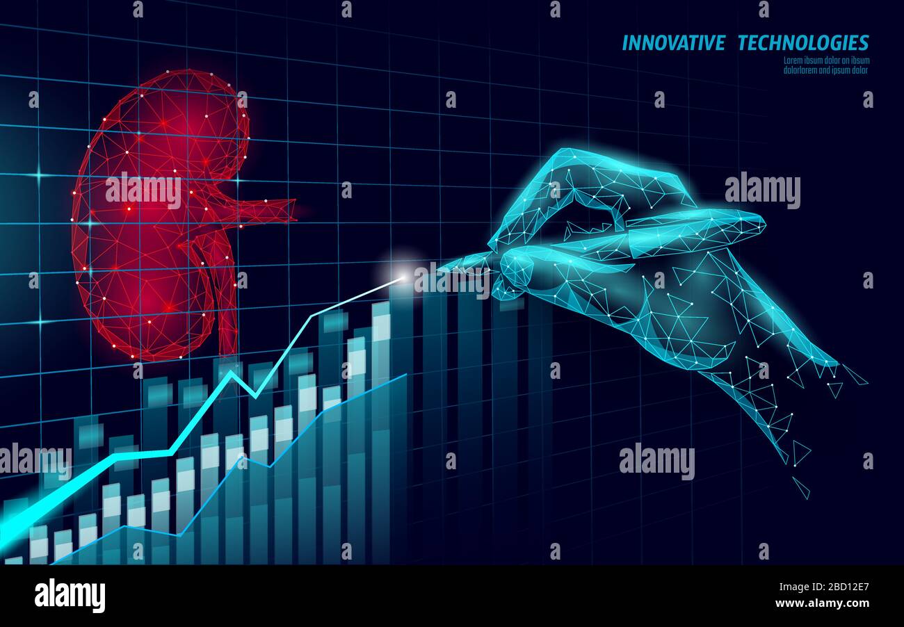 Concept de recherche en médecine des reins humains. Traitement d'aide médicale traitement d'analyse graphique croissant. Modèle d'affiche sur la prévention du cancer du système urinaire Illustration de Vecteur