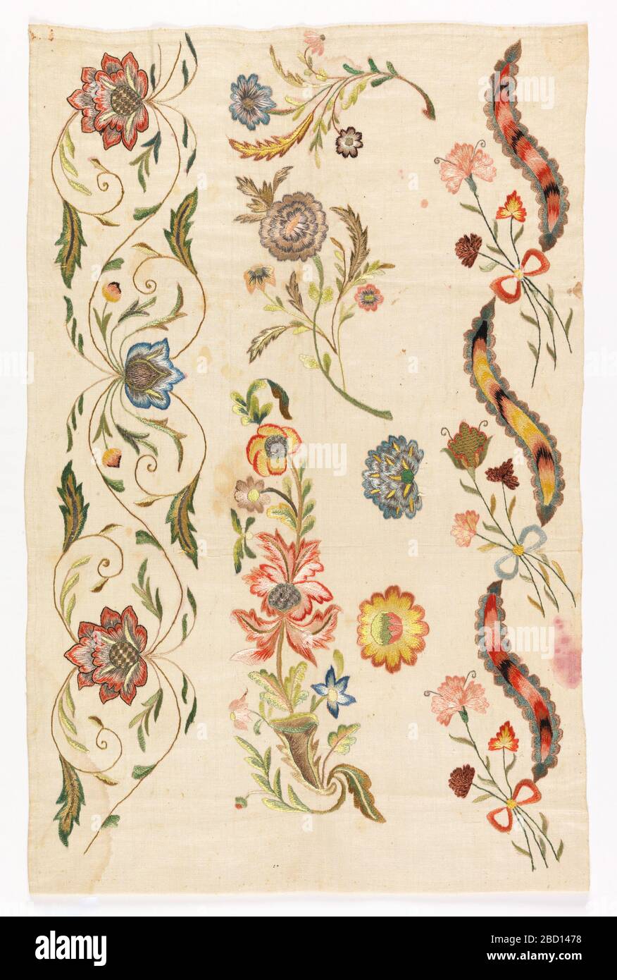 Echantillonneur. Recherche dans ProgressBands de frontières florales élaborées dans des silks polychrome et des fils métalliques. Echantillonneur Banque D'Images