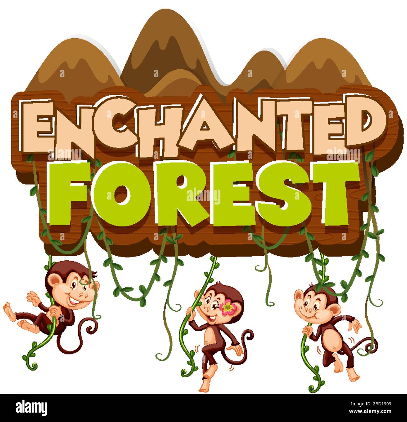 Police de caractères pour forêt enchantée de mots avec des singes grimpant illustration Illustration de Vecteur