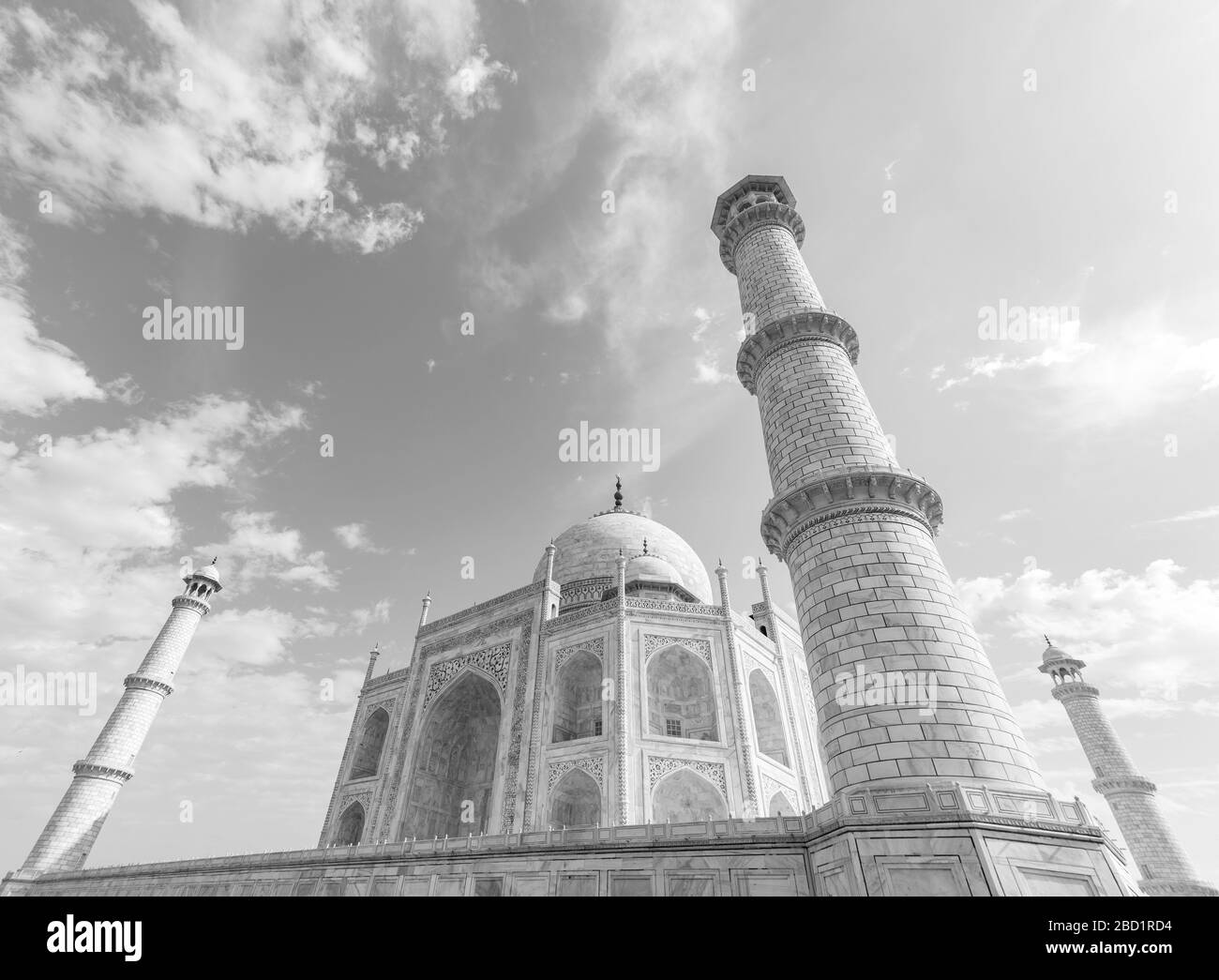 Le Taj Mahal en noir et blanc, site classé au patrimoine mondial de l'UNESCO, Agra, Uttar Pradesh, Inde, Asie Banque D'Images