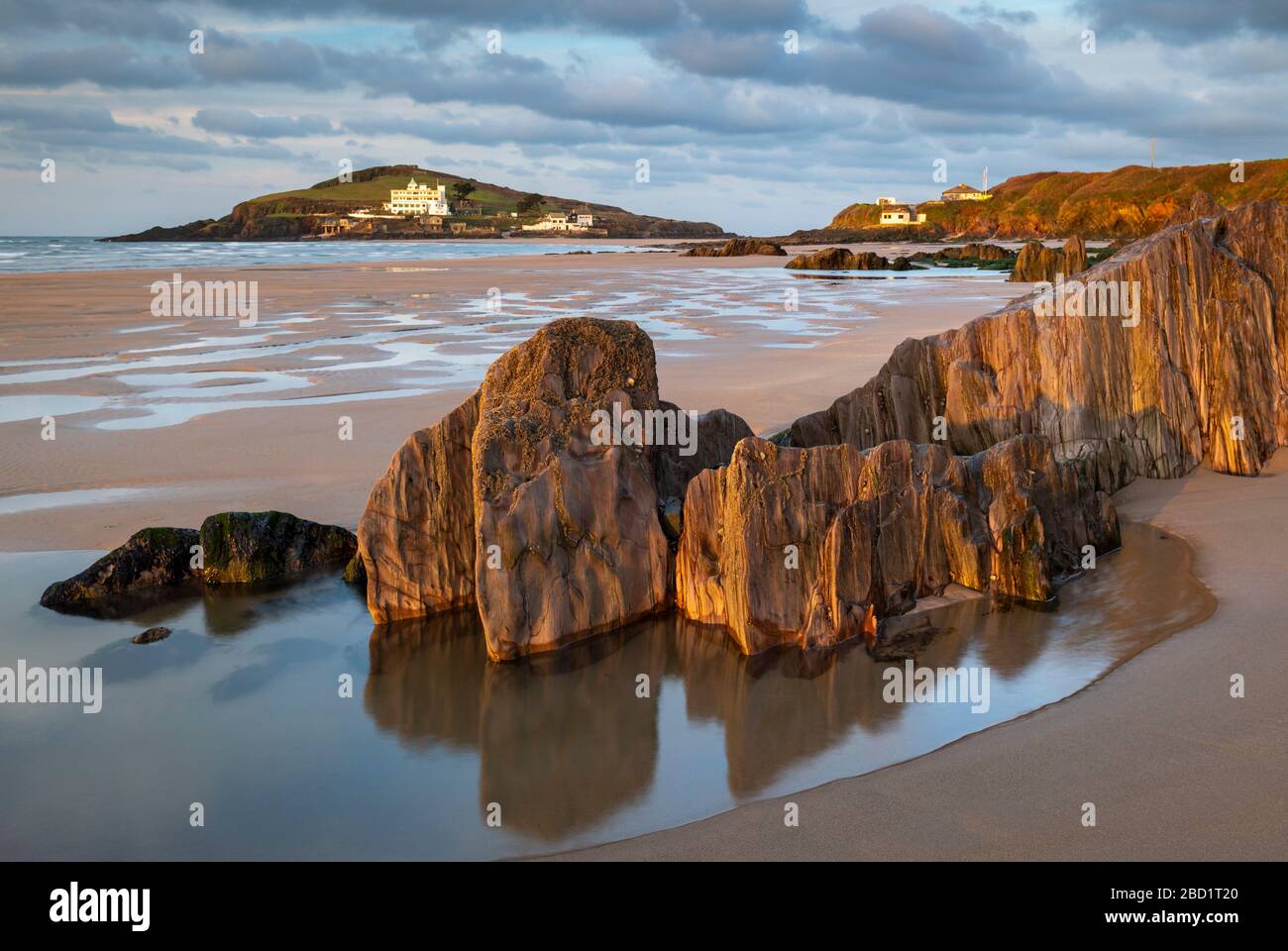 Île Burgh de Bigbury-on-Sea Beach, South Hams, Devon, Angleterre, Royaume-Uni, Europe Banque D'Images