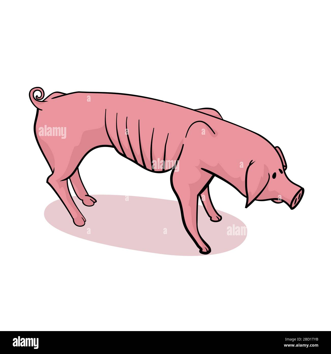 Jolie banque de porc rachitique sur blanc Illustration de Vecteur