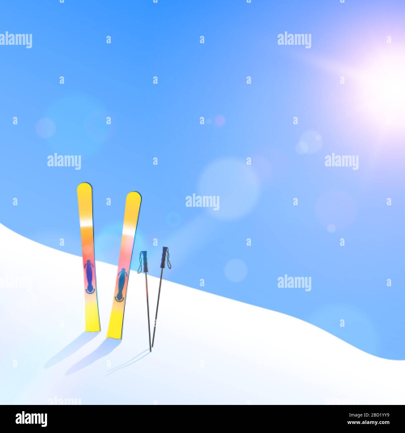 Station de ski. Ski sur les flancs solaires de colline et l'éblouissement. Vecteur Illustration de Vecteur
