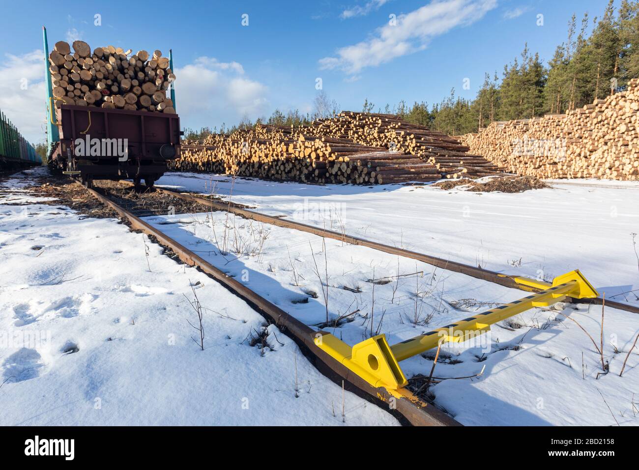 Butée de rail amovible empêchant les wagons de train de rouler dessus , Finlande Banque D'Images