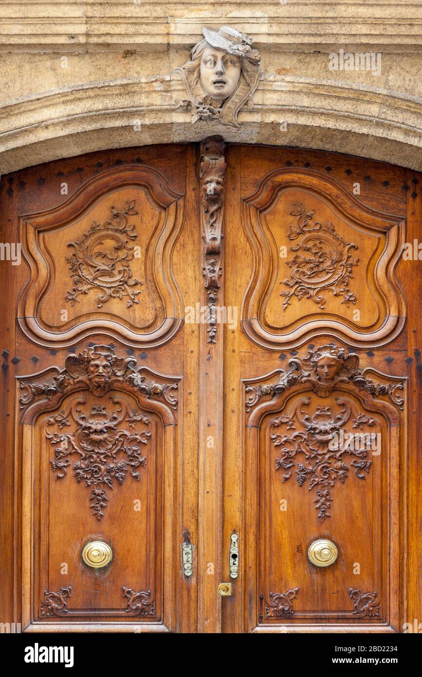 Porte d'entrée de l'Hôtel d'Ailhaud, rue Mignet, Aix-en-Provence Banque D'Images