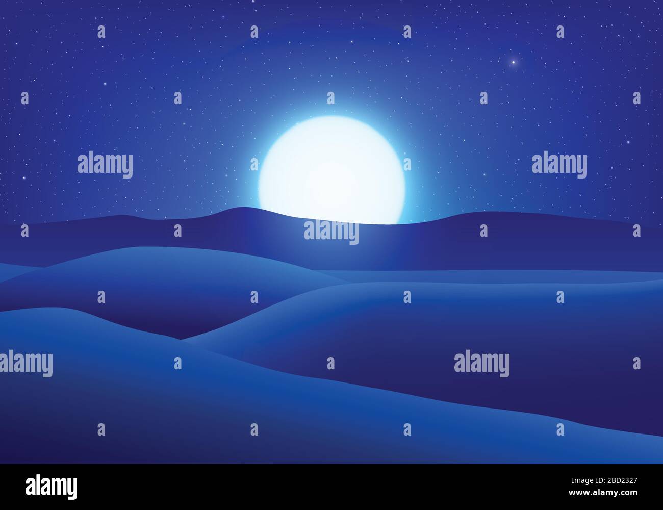 Désert la nuit. Illustration de Vecteur