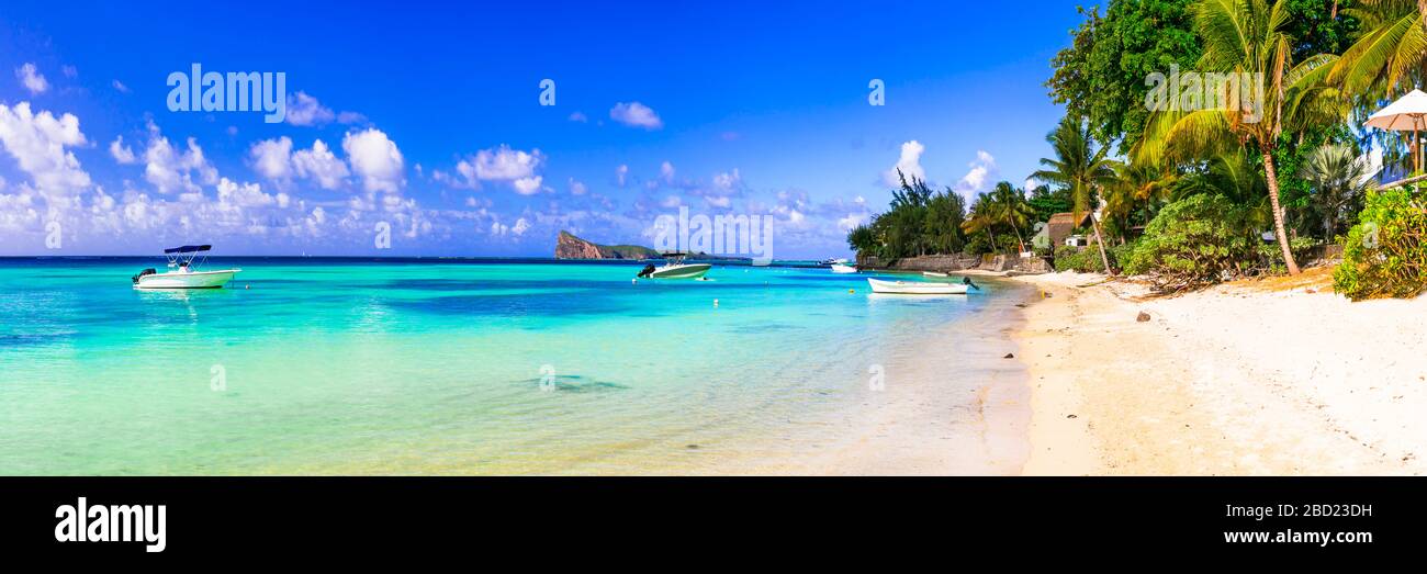 Belle plage sur l'île Maurice, près de Cap Malheueux. Banque D'Images