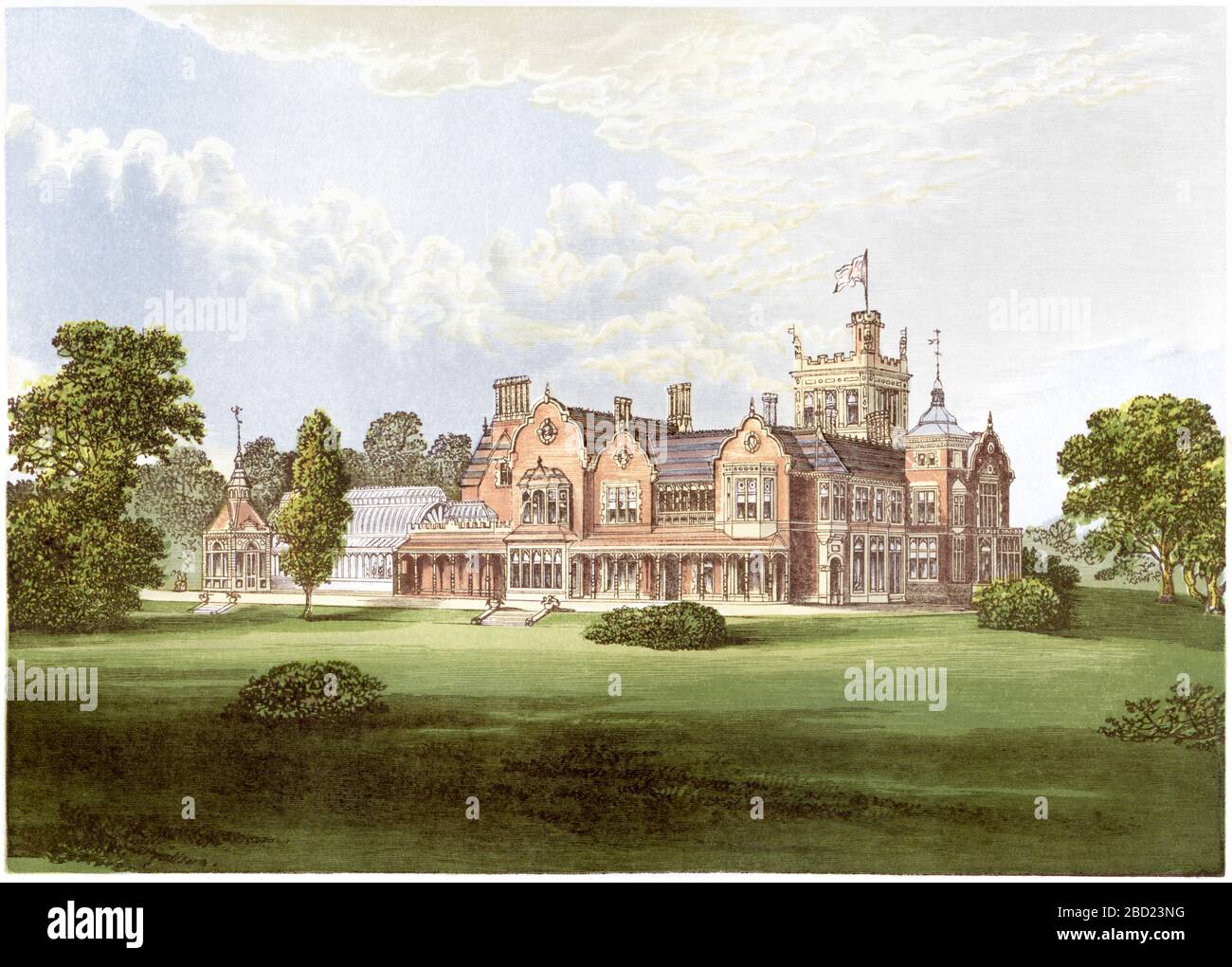 Une illustration colorée de Caen Wood House (Athlone House) à Highgate, Londres, numérisée à haute résolution à partir d'un livre imprimé en 1870. Banque D'Images