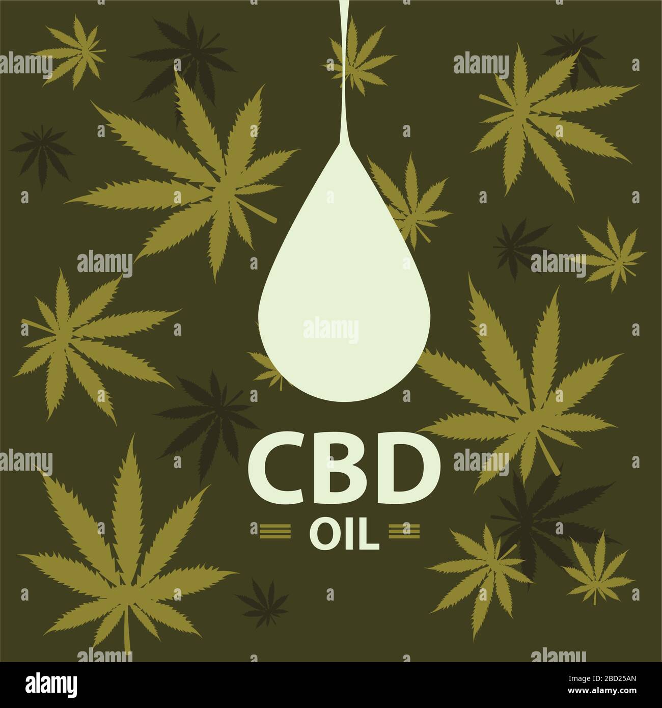Huile de chanvre. Goutte d'huile de chanvre sur fond de feuilles de cannabis. Vecteur modifiable. Illustration de Vecteur